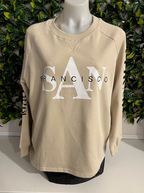 Beige Graphic Long Sleeve Windcheater