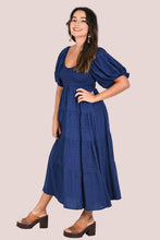 Load image into Gallery viewer, Veronica Navy Blue Midi Dress with Balloon Sleeve