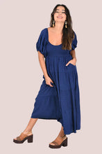 Load image into Gallery viewer, Veronica Navy Blue Midi Dress with Balloon Sleeve