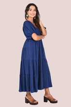 Load image into Gallery viewer, Veronica Navy Blue Midi Dress with Balloon Sleeve