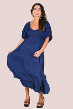 Load image into Gallery viewer, Veronica Navy Blue Midi Dress with Balloon Sleeve