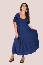 Load image into Gallery viewer, Veronica Navy Blue Midi Dress with Balloon Sleeve