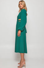 Load image into Gallery viewer, Emerald Green Long Sleeve Maxi Dress with Elastic Cut Out Waist