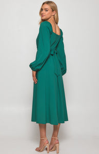 Emerald Green Long Sleeve Maxi Dress with Elastic Cut Out Waist
