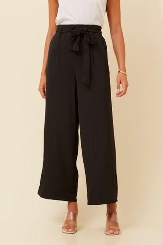 Black Paperbag tie waist wide leg pants