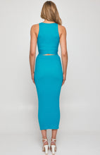 Load image into Gallery viewer, Blue Knit Set with Cut Out Details and Midi Skirt