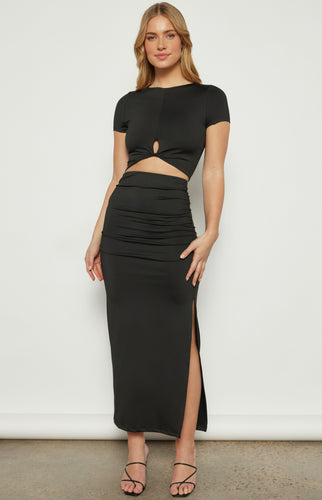 Black Reversible Jersey Top & Midi Skirt Set
