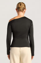 Load image into Gallery viewer, Black Asymmetric Neckline Long Sleeve Top with Gold Buckle Feature (Copy)