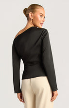 Load image into Gallery viewer, Black Asymmetric Neckline Long Sleeve Top with Gold Buckle Feature (Copy)