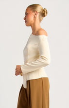 Load image into Gallery viewer, Cream Asymmetric Neckline Long Sleeve Top with Gold Buckle Feature
