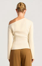 Load image into Gallery viewer, Cream Asymmetric Neckline Long Sleeve Top with Gold Buckle Feature