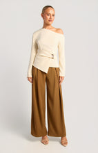 Load image into Gallery viewer, Cream Asymmetric Neckline Long Sleeve Top with Gold Buckle Feature