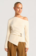 Load image into Gallery viewer, Cream Asymmetric Neckline Long Sleeve Top with Gold Buckle Feature