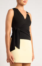 Load image into Gallery viewer, Black Wrap Top With Gold Buckle Feature