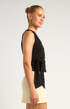 Load image into Gallery viewer, Black Wrap Top With Gold Buckle Feature