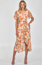 Load image into Gallery viewer, Cream Floral Butterfly Sleeve Waterfall Hem Midi Dress