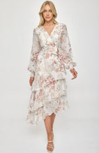 Load image into Gallery viewer, Ivory Floral Tiered Hem Midi Cocktail Dress