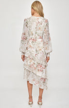 Load image into Gallery viewer, Ivory Floral Tiered Hem Midi Cocktail Dress