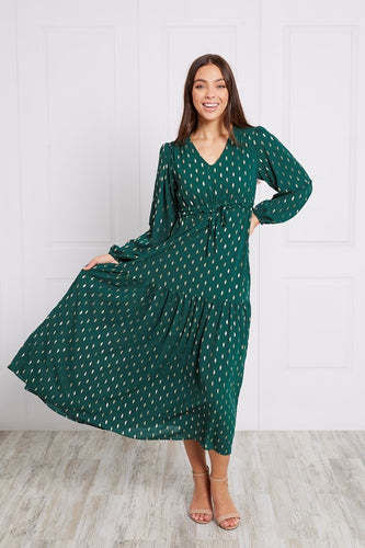 Green Teardrop Foil Print Maxi Dress