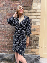 Load image into Gallery viewer, Black &amp; White Swirl Shirt Dress