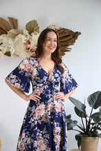 Load image into Gallery viewer, Navy Blue Floral Front Twist Front Maxi Length Dress