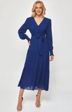 Load image into Gallery viewer, Navy Crepe Maxi Dress with shirred waist and tiered hem