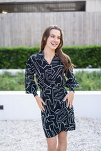 Load image into Gallery viewer, Black &amp; White Swirl Shirt Dress