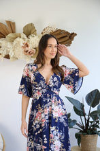 Load image into Gallery viewer, Navy Blue Floral Front Twist Front Maxi Length Dress